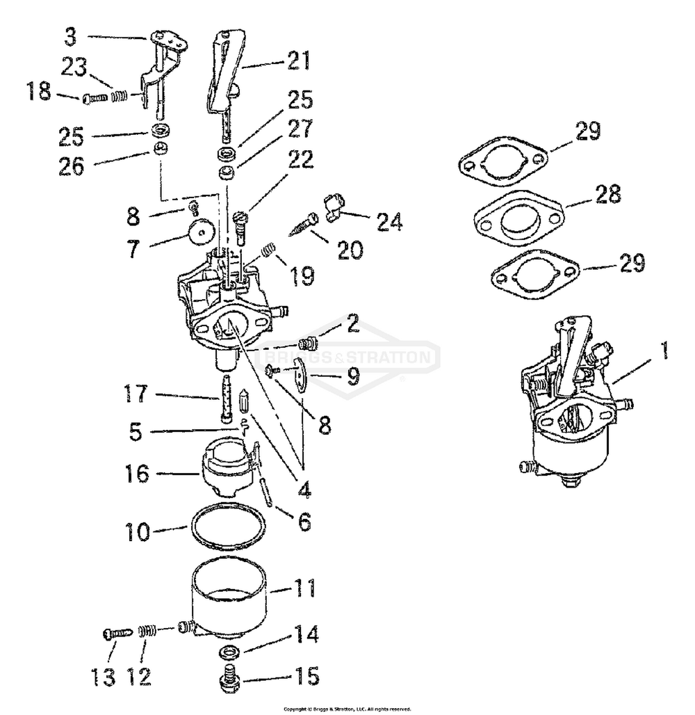 Carburetor Diagram and Parts List for 1715-0  Briggs and Stratton Generator